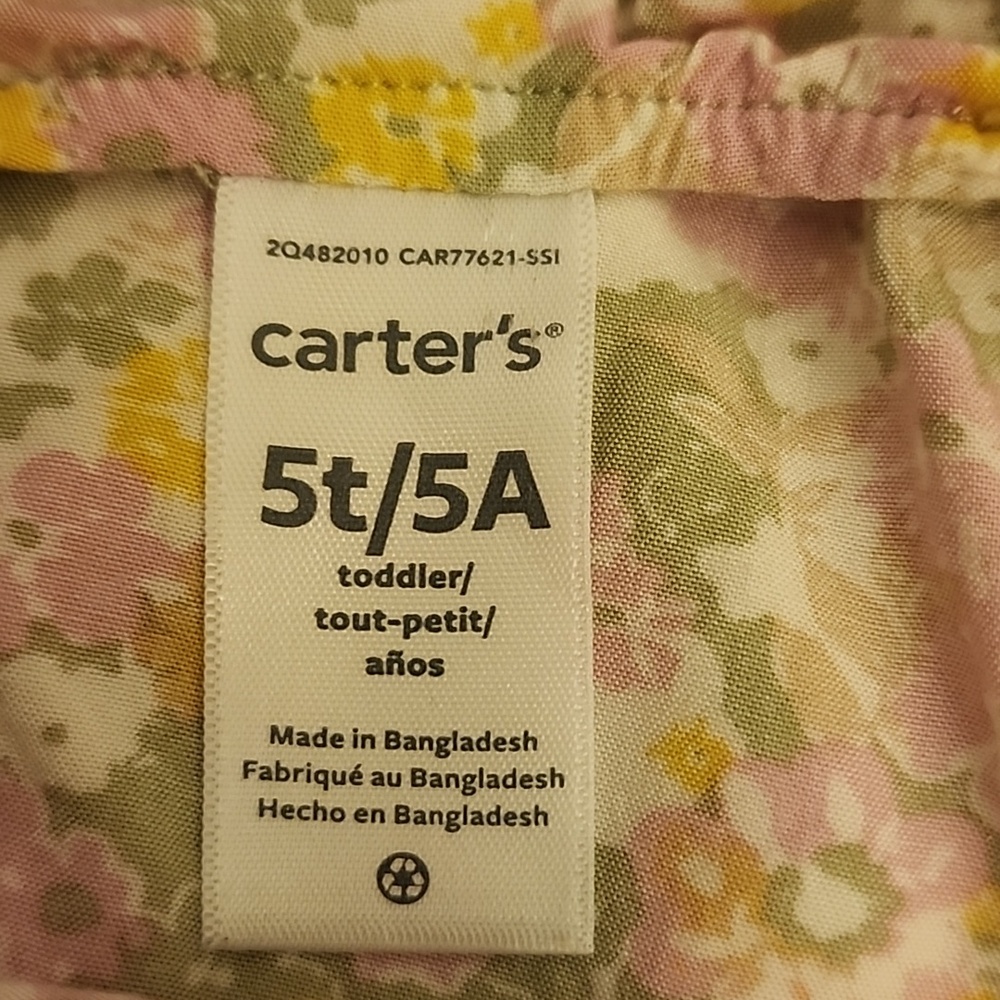 Sz 5T Carter's Floral Button-Front Girls Jumpsuit in Yellow & Orchid - Picture 2 of 6